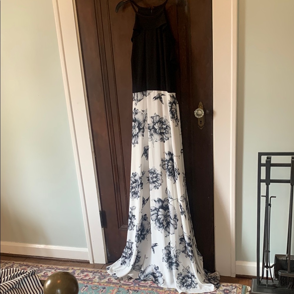 Black and White Floral Long Dress
